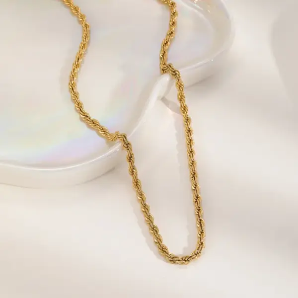 Real Gold Plated 304 Stainless Steel PVD Coated Solid Color Waterproof Non Tarnish Twisted Rope Chain Necklace