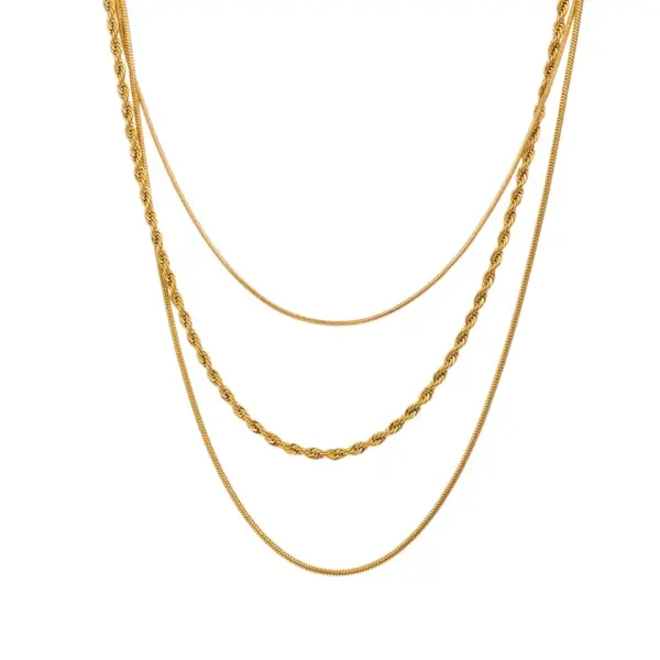 PVD Coated Real Gold Plated 18K Gold Solid Color 304 Stainless Steel Simple Style Commute Waterproof Non Tarnish 304 Stainless Steel Three Layer Necklace