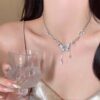oly-17cabb84cc2de32c3568f083f42f8519 Wholesale Ice Crystal Gradient Pearl Butterfly Tassel Necklace Women's Ins Summer Exquisite High-grade Clavicle Chain Sweet Cool Girl Necklace