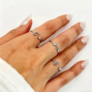 Wholesale Gold Plated Copper Open Ring With Micro-Paved Zirconium Stone Calligraphy Design Unisex Minimalist Daily Commuting Jewelry