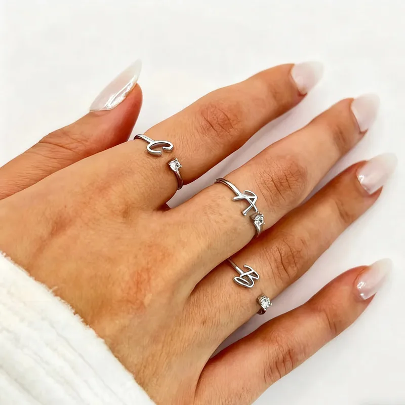 Wholesale Gold Plated Copper Open Ring With Micro-Paved Zirconium Stone Calligraphy Design Unisex Minimalist Daily Commuting Jewelry