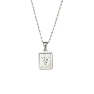 Fritillary Letter Square Pendant Necklace-Ea544901s Steel Color-Letter V