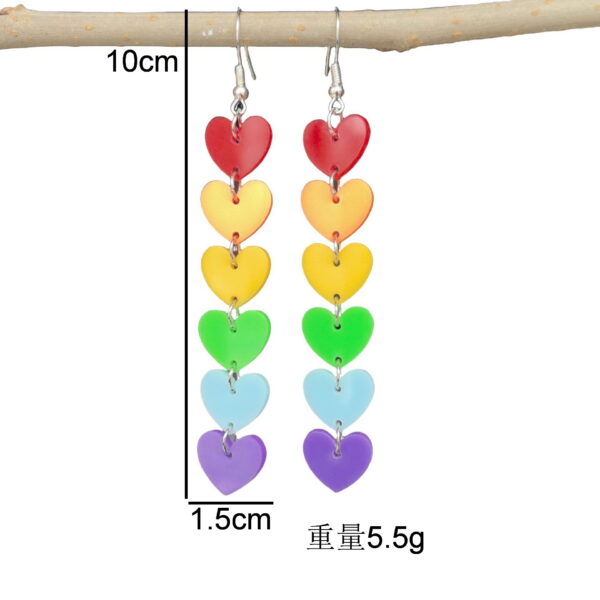 Wholesale Cross-Border European and American Rainbow Six-Color Acrylic Cute and Sweet Tassel Heart-Shaped Flower Arrow Earrings for Women