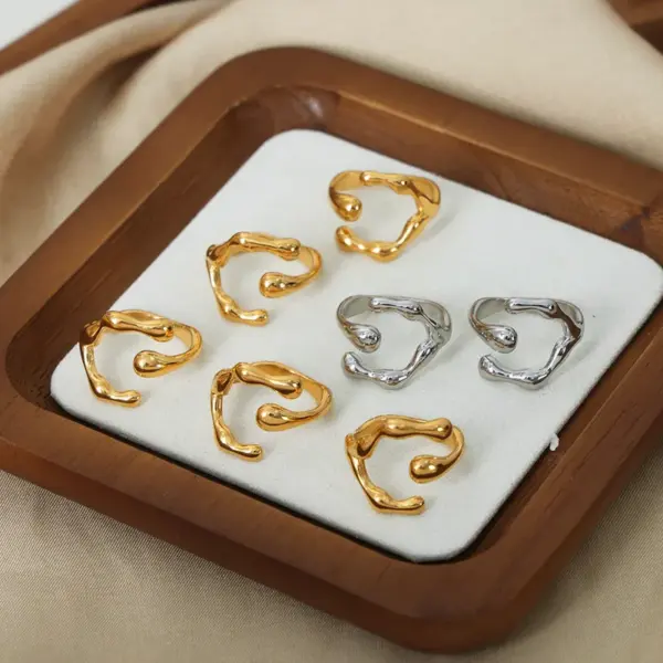 Wholesale 304 Stainless Steel Solid Color PVD Coated 18K Gold Plated Real Gold Plated Hip-Hop Exaggerated Waterproof Non Tarnish Plating Gold Rings