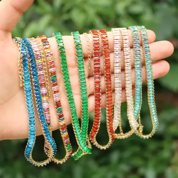 Wholesale New White Color Zircon Crystal Inlaid Copper Necklace Jewelry Adjustable