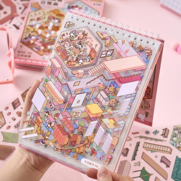 oly-17e1d80b560525b2d10ea44852f9da08 Wholesale Zaomu Miniature Scene Sticker Book Sunshine Town 3D Stereo Cartoon Cabin DIY Landscaping Decoration Sticker Book