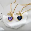 Wholesale Copper Heart Shape Electroplating Zircon Copper Plated Fairy Style Waterproof Non Tarnish Inlay Cable Chain Pendant Necklace