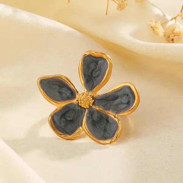 Wholesale Ion Plating (IP) 18K Gold Plated Plumeria 304 Stainless Steel Casual Hip-Hop Luxurious Waterproof Non Tarnish Open Rings