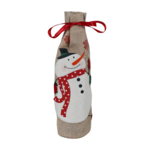Burlap snowman wine bottle cover