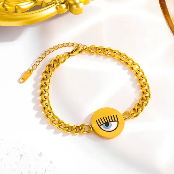 Wholesale 304 Stainless Steel Devil's Eye Ion Plating (IP) 18K Real Gold Plated Vintage Style Simple Style Roman Style Waterproof Non Tarnish Jewelry Set