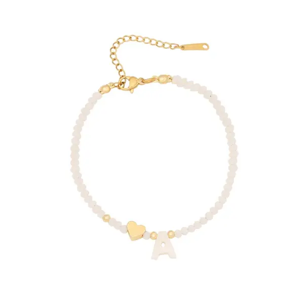 PVD Coated 18K Gold Real Gold Plated Letter Heart Shape Stainless Steel Artificial Crystal Shell Sweet Commute Waterproof Non Tarnish 304 Stainless Steel Bracelets