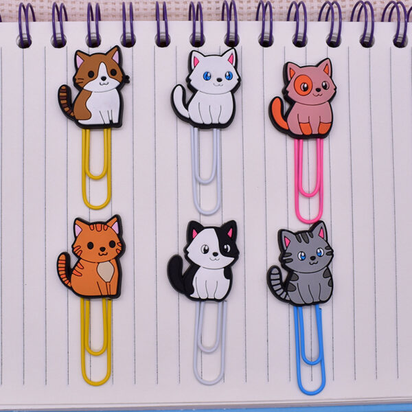 Wholesale Random 50pcs Cartoon Kitten Bookmark Pvc Soft Rubber Paper Clip