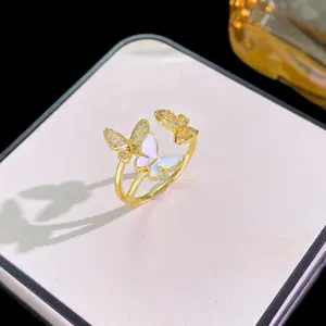 Gold Drop Oil Zircon Three Butterfly Ring