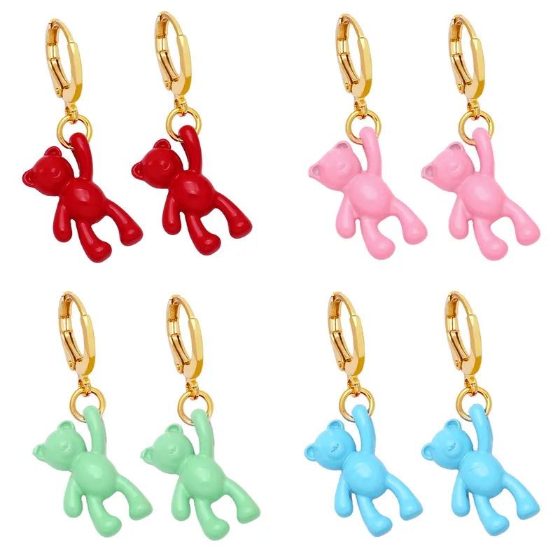 Wholesale Bear Earrings Female European And American Personality Retro Candy Color Copper Earrings