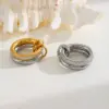 304 Stainless Steel Double Ring PVD Coated Real Gold Plated Elegant Simple Style Waterproof Non Tarnish Layered Mixed Metal Rings