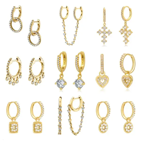 Wholesale 1 Pair Fashion Cross Heart Shape Plating Copper Zircon Dangling Earrings