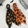 Wholesale Hot-selling Halloween ribbon hair tie, new style, funny pumpkin satin print, women's ponytail scrunchie hair accessory