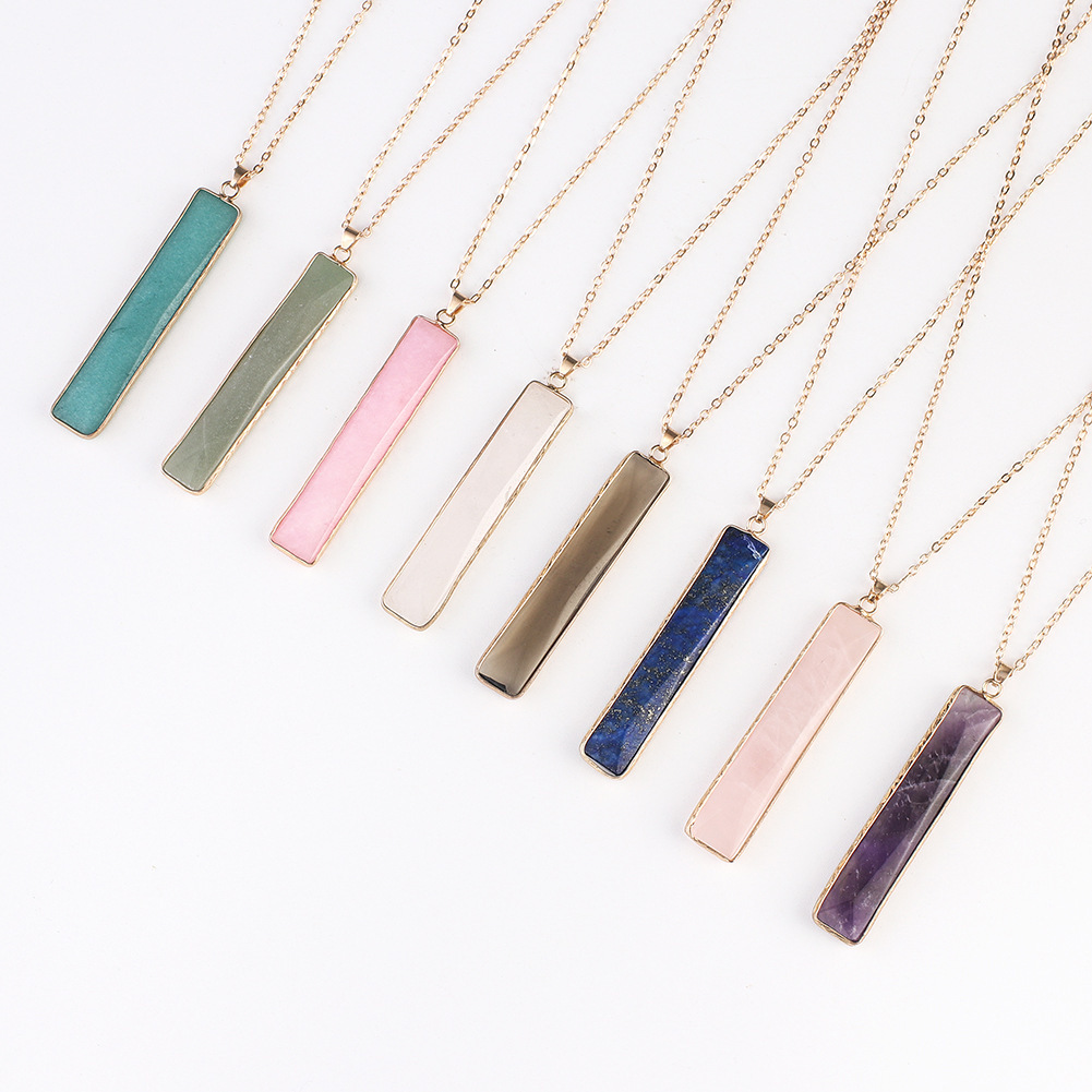 Wholesale square gemstone pendant natural stone necklace