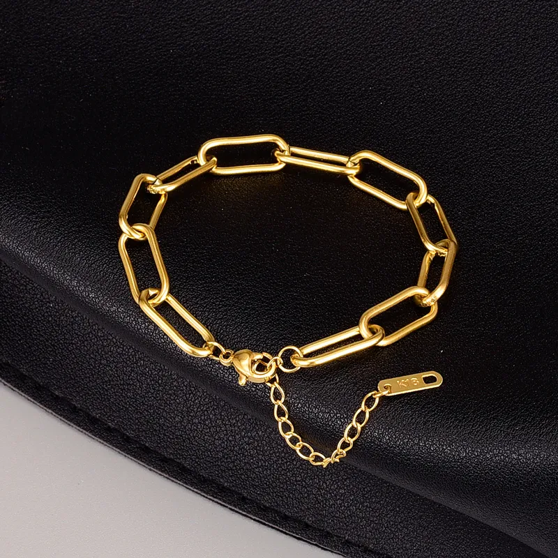 Wholesale 304 Stainless Steel Geometric PVD Coated 18K Real Gold Plated Simple Style Waterproof Non Tarnish Plating Bracelets