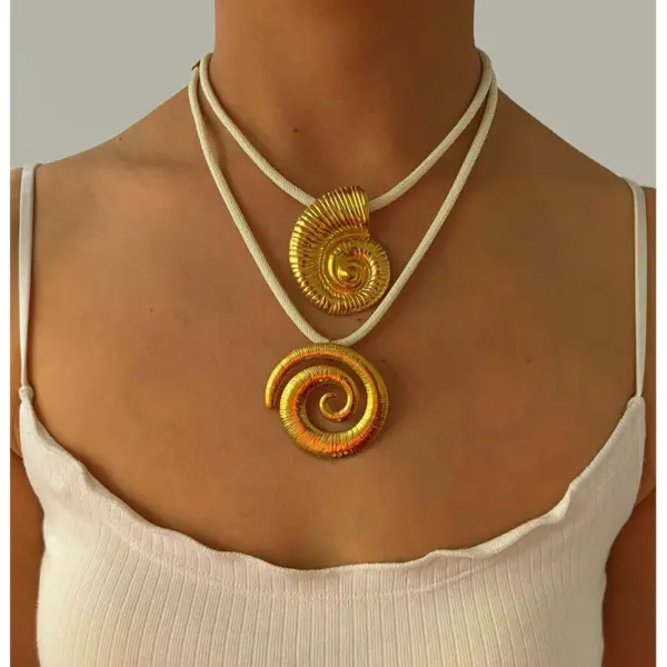 Wholesale Fashion Trendy Stainless Steel Leaf Conch Sun High-End Necklace Knitted Silk Mesh Belt Necklace For Women