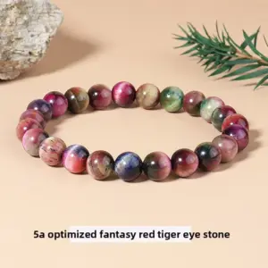 5a Optimized Dream Red Tiger Eye Stone Bracelet / Diameter 10.1-10.8mm (about 17-19 Pieces)