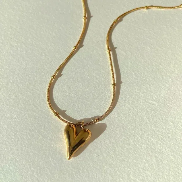 Wholesale PVD Coated 18K Gold Plated Heart Shape 304 Stainless Steel IG Style Sweet Waterproof Non Tarnish 304 Stainless Steel Pendant Necklace