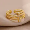 Wholesale Vintage Style Simple Style Cross Copper 18k Gold Plated Zircon Rings In Bulk