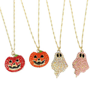 Wholesale Vintage Fun Halloween Colored Diamond Pumpkin Children's Necklace