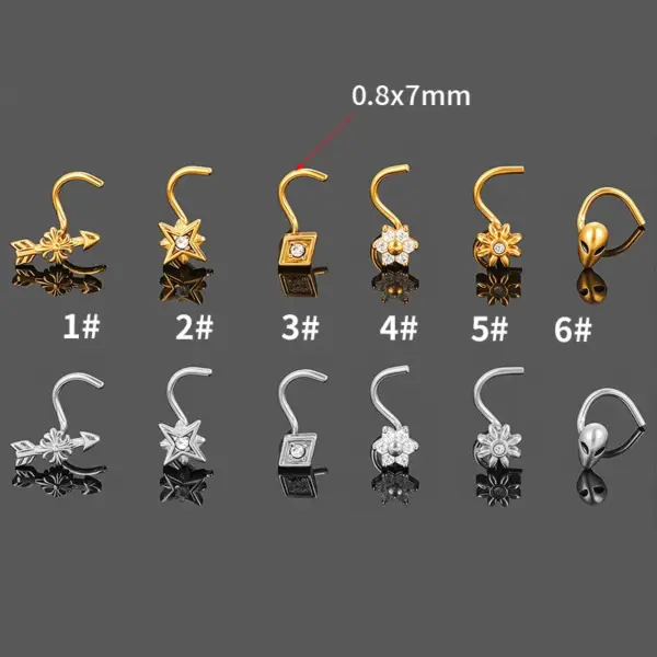 Wholesale 1 Piece Nose Rings & Studs Casual Hip-Hop Simple Style Alien Moon Heart Shape 316L Stainless Steel Waterproof Non Tarnish Surgical Steel Zircon PVD Coated 18K Gold Plated Nose Rings & Studs