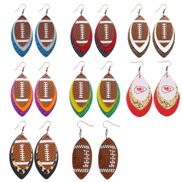 Wholesale Sporty Rugby Brown Leopard Leaves Three-layer Leather Diamond Rugby Earrings Europe and America Cross-border Amazon