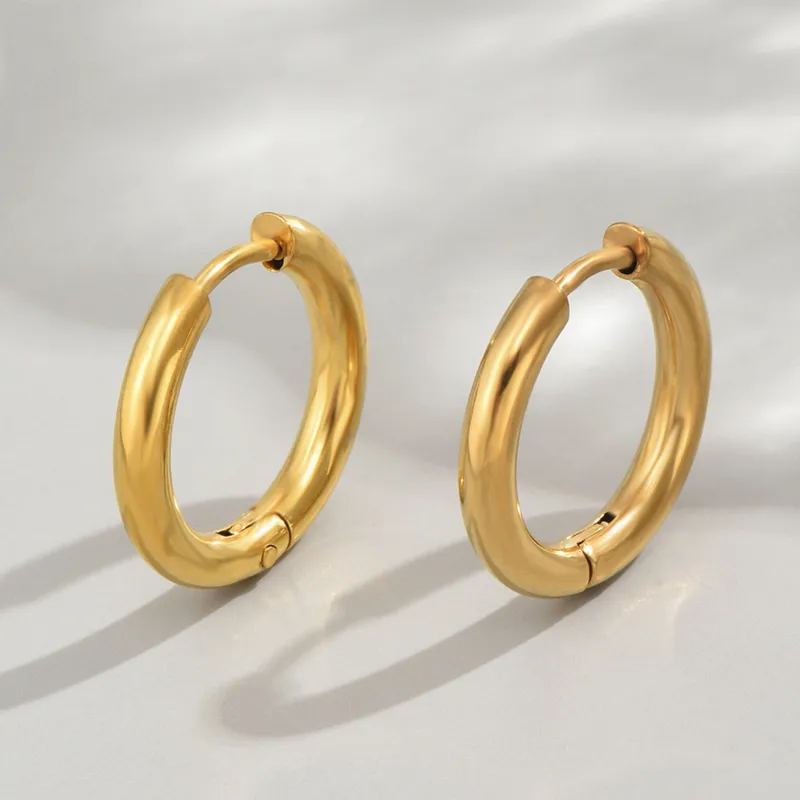 Wholesale 304 Stainless Steel Stainless Steel Round Electroplated Golden Plated Hip-Hop Gold Hoop Earrings