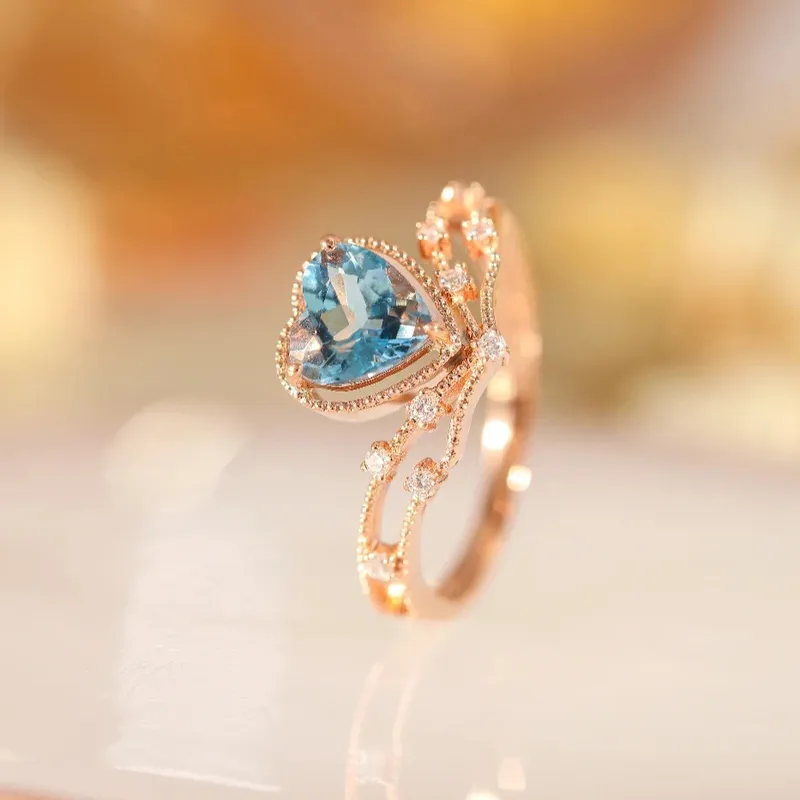 Wholesale Copper Inlaid Zircon Heart Artificial Gemstones Crystal Rings