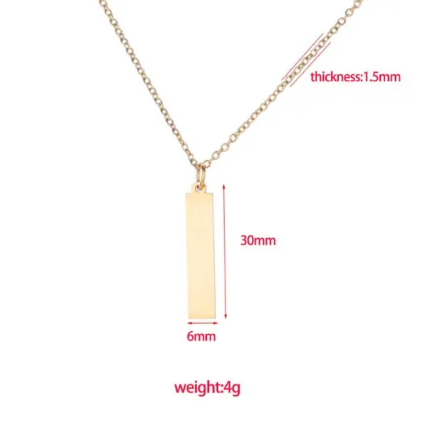 304 Stainless Steel Customization Laser Engraving Rectangle PVD Coated 18K Real Gold Plated Simple Style Waterproof Non Tarnish Polishing Plating Cable Chain Pendant Necklace