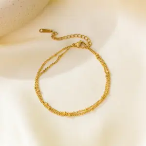 【XKB2195】Double Layer Beaded Chain Bracelet / Gold