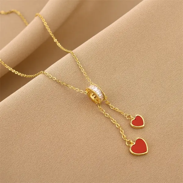 Wholesale Real Gold Plated Heart Shape 304 Stainless Steel Sweet Waterproof Non Tarnish Pendant Necklace