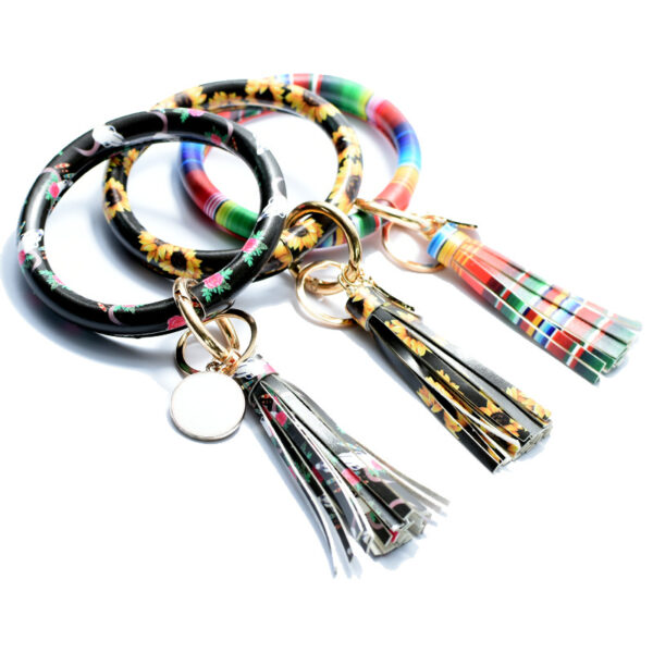 Wholesale Cross-Border Accessories 2025 Leather Bracelet Pu Leather Bracelet Keychain European and American Fashion Tassel Pendant Bracelet