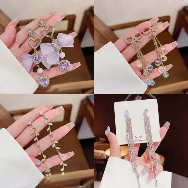 Wholesale 1 Pair Fashion Geometric Heart Shape Bow Knot Diamond Copper Artificial Pearls Zircon Drop Earrings