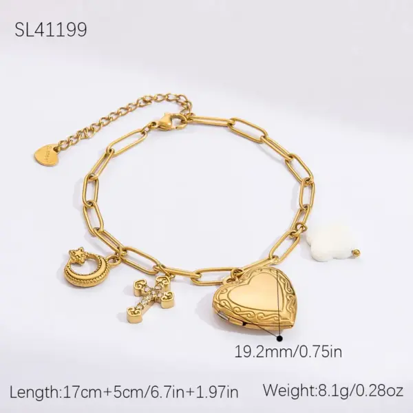Wholesale PVD Coated Real Gold Plated Cross Moon Heart Shape 304 Stainless Steel Modern Style Classic Waterproof Non Tarnish Bracelets