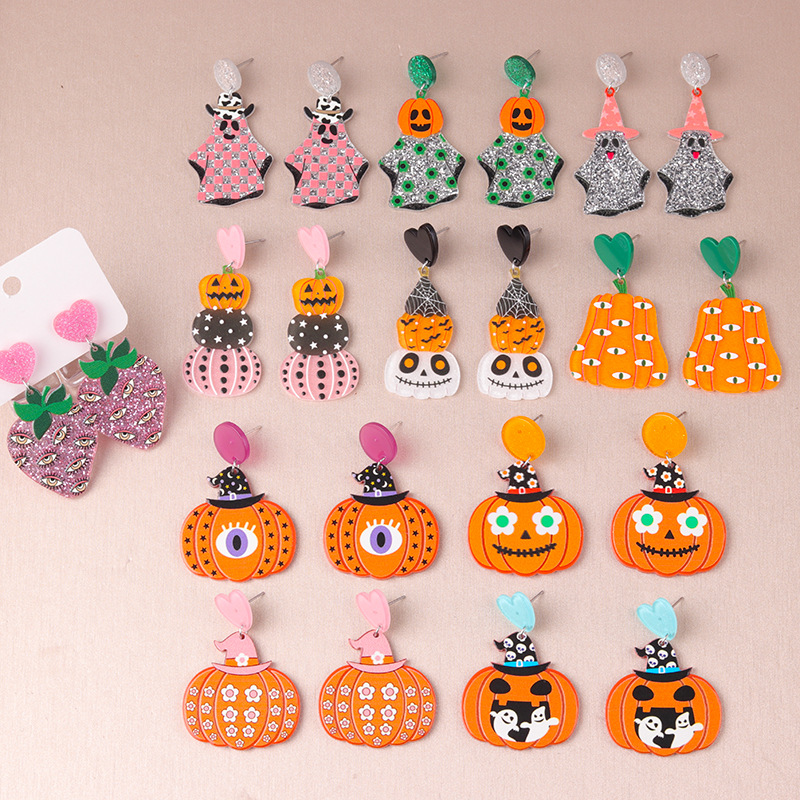 Wholesale Cross-Border Hot Selling Series Acrylic Earrings Pumpkin Cartoon Funny Ghost Earrings Earrings for Women