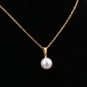 Women'S 304 Stainless Steel PVD Coated 18K Gold Plated Rose Inlay Inlaid O-Shape Artificial Pearls Necklace Imitation Pearl Jewelry