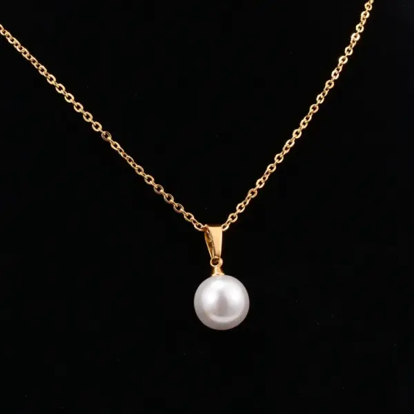 Women'S 304 Stainless Steel PVD Coated 18K Gold Plated Rose Inlay Inlaid O-Shape Artificial Pearls Necklace Imitation Pearl Jewelry