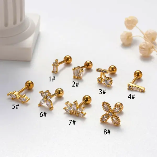 Wholesale 1 Piece Sweet Simple Style Pentagram Geometric Heart Shape Plating Inlay Copper Zircon Cartilage Earrings