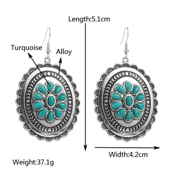 Wholesale Cross-border European and American independent station exaggerated turquoise earrings retro fashion new geometric multi-layer long earrings