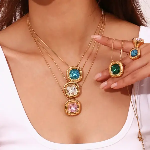 PVD Coated Real Gold Plated 18K Square 304 Stainless Steel Vintage Style Simple Classic Waterproof Non Tarnish Rings Earrings Necklace