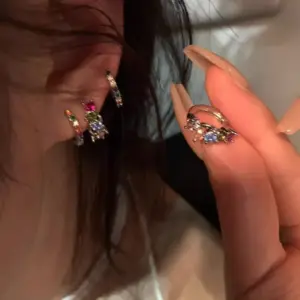 31#E6055 Silver Four-Piece Set Color Zircon Earrings / 925 Silver