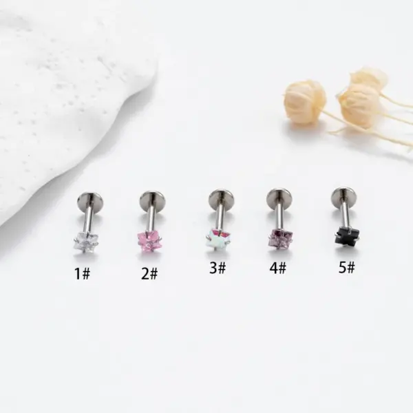 1 Piece 316L Stainless Steel Zircon Ear Cartilage Rings & Studs Square Waterproof Non Tarnish Surgical Steel Unisex