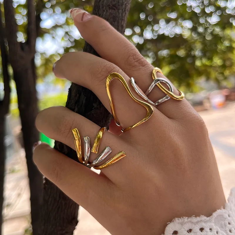Wholesale Real Gold Plated Solid Color 304 Stainless Steel Hawaiian Tropical Streetwear Waterproof Non Tarnish Rings