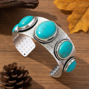 Wholesale Retro Ethnic Style Set Turquoise Bracelet Women's Simple Carved Bohemian Open Bracelet Jewelry