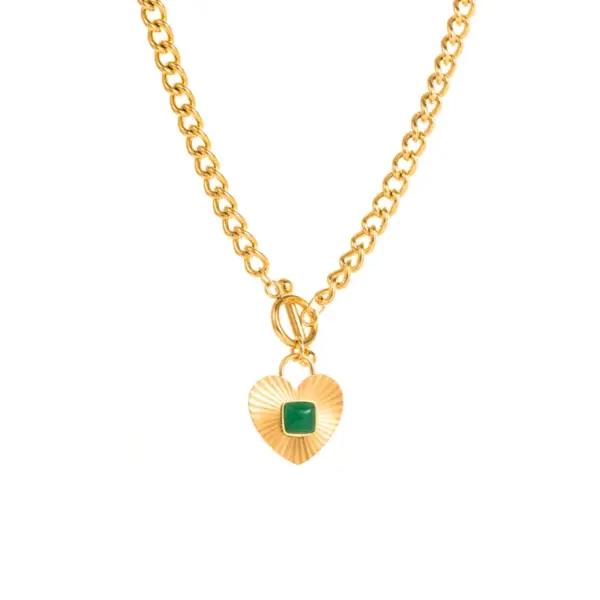 Wholesale Jewelry Fashion Heart Shape Rectangle 304 Stainless Steel Hollow Out Inlay Stainless Steel Necklaces