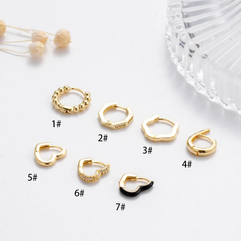 Wholesale 1 Piece Ear Cartilage Rings & Studs Korean Style Round Heart Shape Copper Inlay Zircon